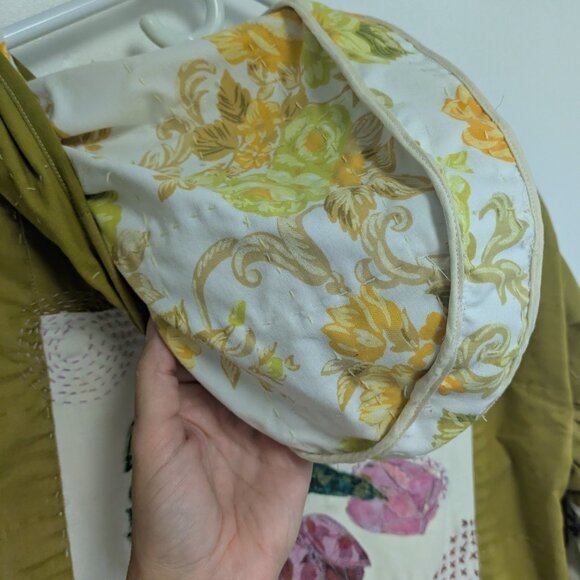 Handmade Olive Quilt Jacket | Floral Collage & Embroidery | One of a Kind Sz M/L - Picture 16 of 16